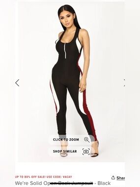 Fashion Nova Black White Burgundy Racerback Zip Jumpsuit